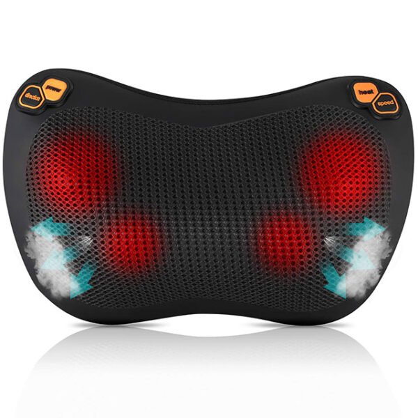 3 speeds 4 soft shiatsu knead vibrating heads heated back waist neck massage pillow for car and home