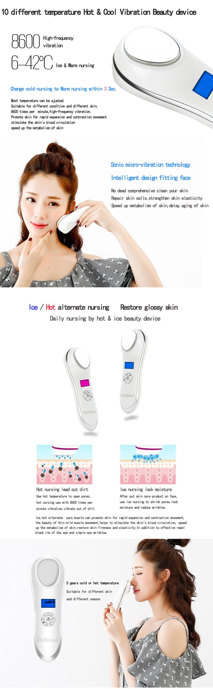 详情图2face lift hot and cold hammer facial device beauty skin tightening machine instrument