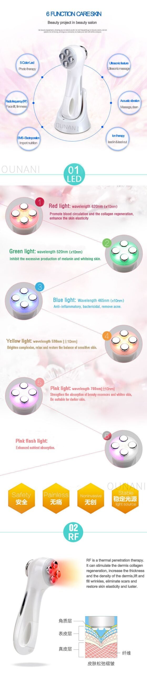 详情图3 portable ems ultrasonic led light face vibrating facial beauty electric vibrating massage tool massager machine