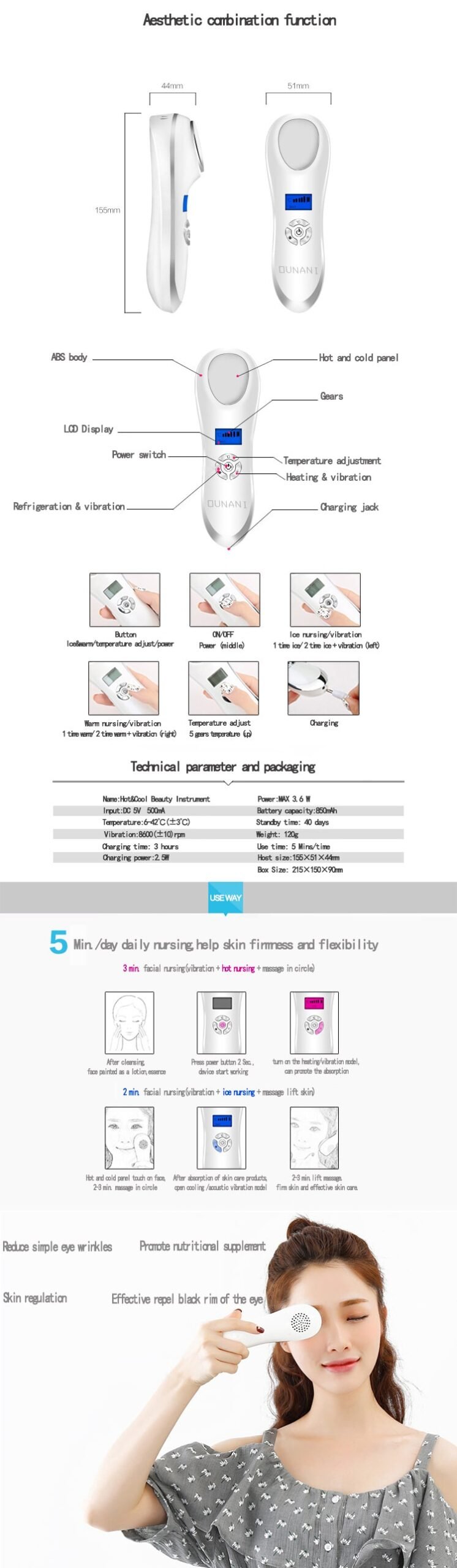 详情图3face lift hot and cold hammer facial device beauty skin tightening machine instrument